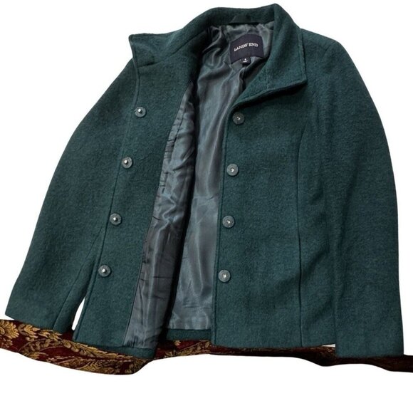 LANDS' END Wool Short Coat Jacket Women Size 8 Green Winter Boxy Retro Gorpcore - Picture 7 of 14